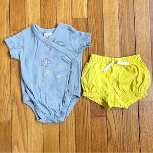Hanna Andersson Blue Kimono Crossover Bodysuit & Primary Bloomers 60 3-6
